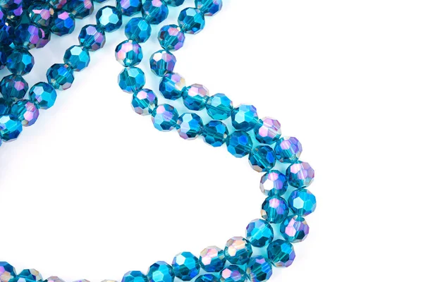 Όμορφο Γαλάζιο Γυαλί Sparkle Κρύσταλλο Ισοϋψής Χάντρες Λευκό Φόντο Χρήση — Φωτογραφία Αρχείου