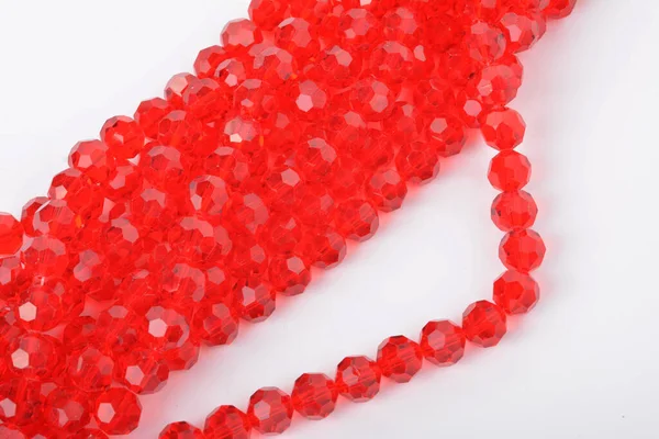 Beautiful Red Glass Sparkle Crystal Isoalted Beads White Background Use — Stock Photo, Image