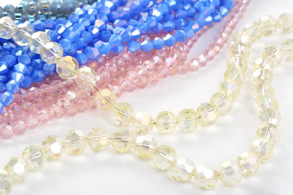 Mix Color Faceted Glass Sparkle Beads Materials Creative Work White — Stock Photo, Image