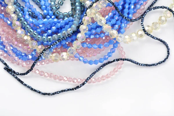 Mix Color Faceted Glass Sparkle Beads Materials Creative Work White — Stock Photo, Image