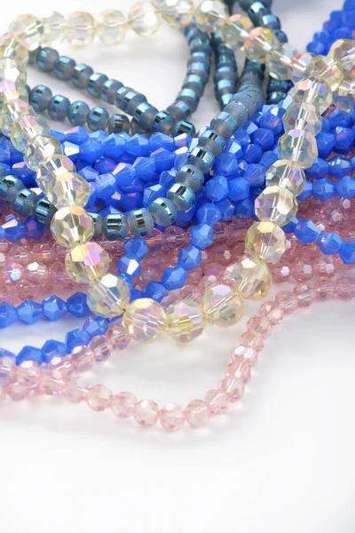 Mix Color Faceted Glass Sparkle Beads Materials Creative Work White — Stock Photo, Image