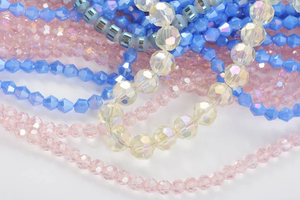 Mix Color Faceted Glass Sparkle Beads Materials Creative Work White — Stock Photo, Image