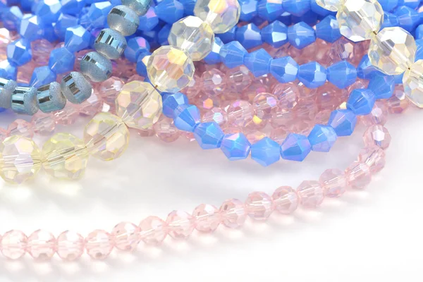 Mix Color Faceted Glass Sparkle Beads Materials Creative Work White — Stock Photo, Image