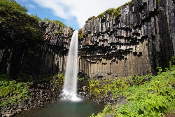 Cascada de Svartifoss rodeada de columnas de lava oscura, Islandia — Foto de Stock