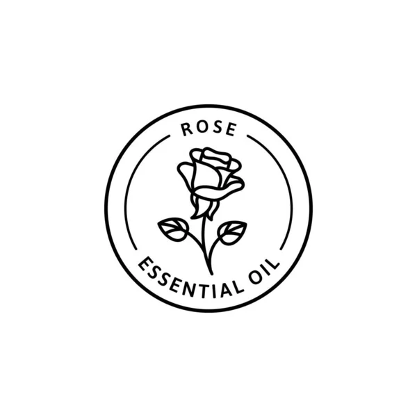 Значок эфирного масла розы в модном линейном стиле. Векторные круглые значковые масла для ароматерапии. Шаблон логотипа для косметики — стоковый вектор