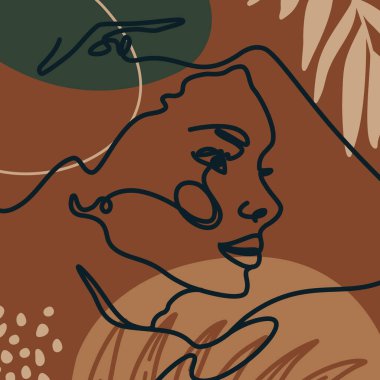 Kadınlar Asgari Hat Tarzı ile Yüzleşir. Geometrik şekillerin soyut çağdaş kolajı modayı takip eder. Vektör Portresi