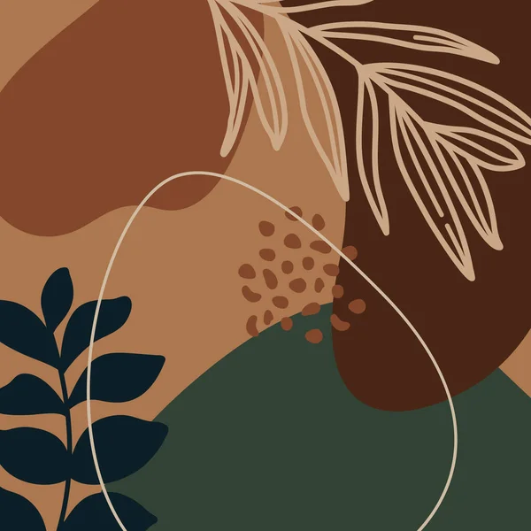 摘要印刷植物和棕榈叶线和几何形状在一个最小的流行艺术的布的颜色。 矢量背景 — 图库矢量图片