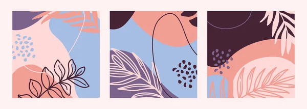 Conjunto de esquemas de impresión abstracta de las plantas y formas geométricas en plantillas de estilo minimalista de moda. Vector — Vector de stock