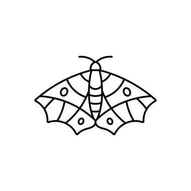 Minimalist tarzda güve ikonu ana hatları. Güzellik salonları, manikür, masaj ve kaplıca için vektör doğrusal böcek logoları