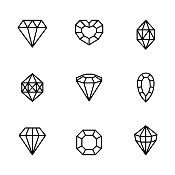 Set of Gemstone icons in a linear minimal style. Vector diamonds and gems linear logo design elements.