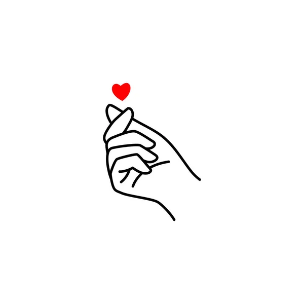 Symbole amour coréen mini coeur. Illustration vectorielle d'une main féminine d'un symbole amoureux dans un style de tendance linéaire minimaliste . — Image vectorielle