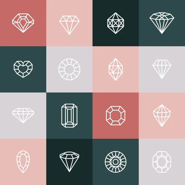 Diamanten en edelstenen lijn Pictogrammen ingesteld. Vector kristal en juweel lineaire logo design elementen. Luxe en premium symbolen — Stockvector