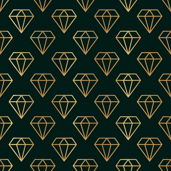 Gemstone Patrón sin costuras en estilo minimalista de moda. Diamantes lineales dorados sobre fondo verde oscuro. Vector — Vector de stock