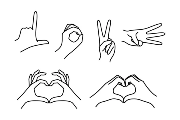 Жіночі руки жести пальців роблять слово любов і форму серця. Вектор іцин жінка рука символу любові — стоковий вектор