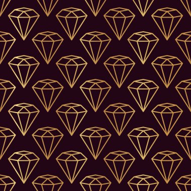 Altıgen Gemstone, en az moda tarzında kusursuz bir model. Koyu kırmızı bir arka planda altın doğrusal elmaslar. Vektör