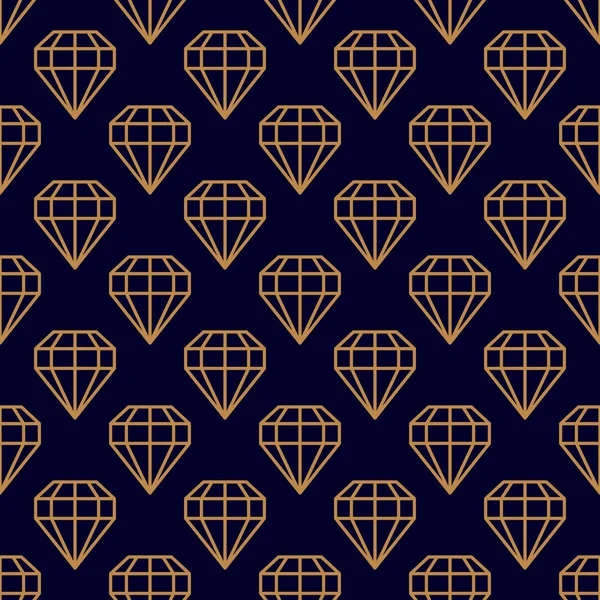 Edelsteen naadloos patroon in minimale trendy stijl. Gouden lineaire diamanten op een donkerblauwe achtergrond. Vector — Stockvector