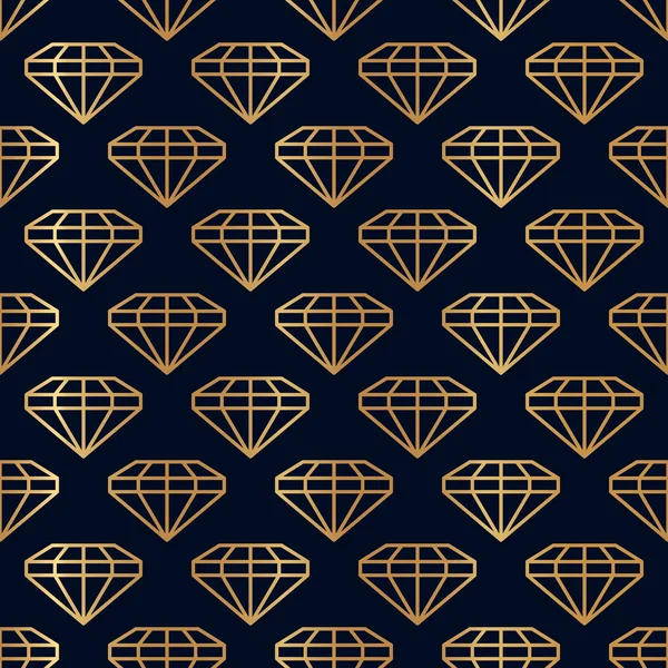 Nahtloses Edelsteinmuster im minimalen trendigen Stil. Lineare goldene Diamanten auf dunkelblauem Hintergrund. Vektor — Stockvektor