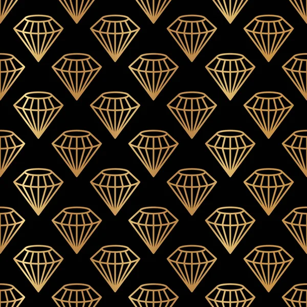 Hexagonal Gemstone Patrón sin costuras en estilo minimalista de moda. Diamantes lineales dorados sobre fondo negro. Vector — Archivo Imágenes Vectoriales