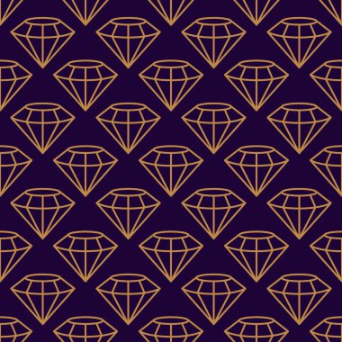 Altıgen Gemstone, en az moda tarzında kusursuz bir model. Koyu mor arka planda altın doğrusal elmaslar. Vektör