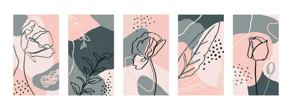 Gelincik çiçekleri ve bitki elementleriyle arkaplan oluşturun. Minimalist eğilim tarzında soyut Mobil Duvar kağıtları