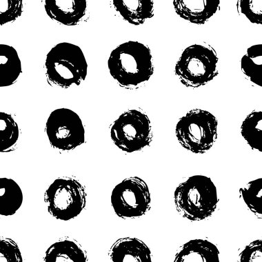 Pürüzsüz puantiyeli el fırçayla çizilmiş. Dairelerin vektör tek renkli Grunge dokusu.