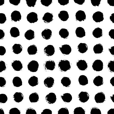 Pürüzsüz puantiyeli el fırçayla çizilmiş. Dairelerin vektör tek renkli Grunge dokusu.