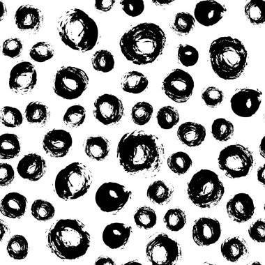 Pürüzsüz puantiyeli el fırçayla çizilmiş. Dairelerin vektör tek renkli Grunge dokusu.