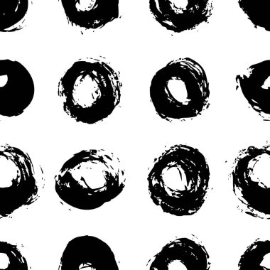 Pürüzsüz puantiyeli el fırçayla çizilmiş. Dairelerin vektör tek renkli Grunge dokusu.