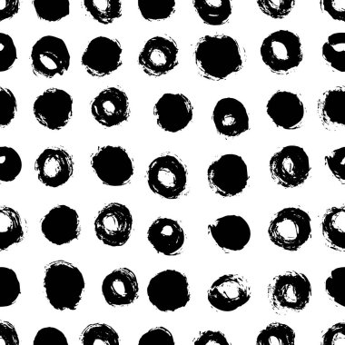 Pürüzsüz puantiyeli el fırçayla çizilmiş. Dairelerin vektör tek renkli Grunge dokusu.