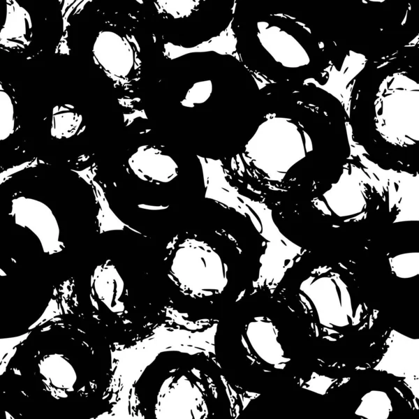 Abstrakte Grunge nahtlose Muster von Hand mit einem Pinsel gezeichnet. Vektor monochrome Textur von Kreisen. — Stockvektor