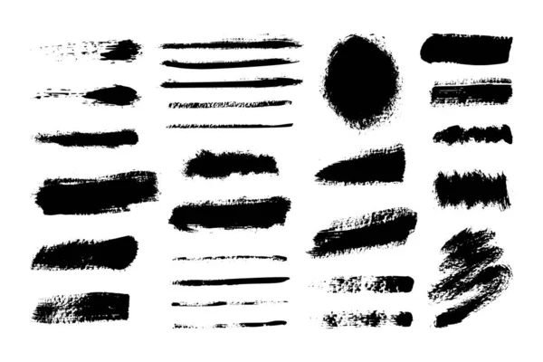 Collection de trait d'encre coups de pinceau. Jeu de brosses Grunge vectorielles. Textures sales de bannières, boîtes, cadres — Image vectorielle