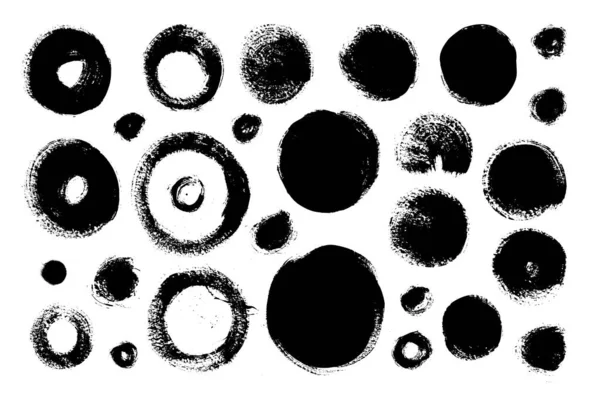 Verzameling van cirkelpenseelstreken. Set van vector Grunge Brushes. Vuile texturen van banners, dozen, frames — Stockvector