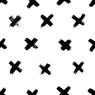 Artı fırça darbelerinin pürüzsüz izleri ve haçları. X 'ten vektör monokrom grunge dokusu.