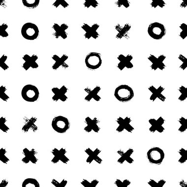 Xoxo kusursuz desen. Mürekkep fırçası darbeleriyle soyut vektör arkaplanı. Tek renkli el izi var. Grunge dokusu