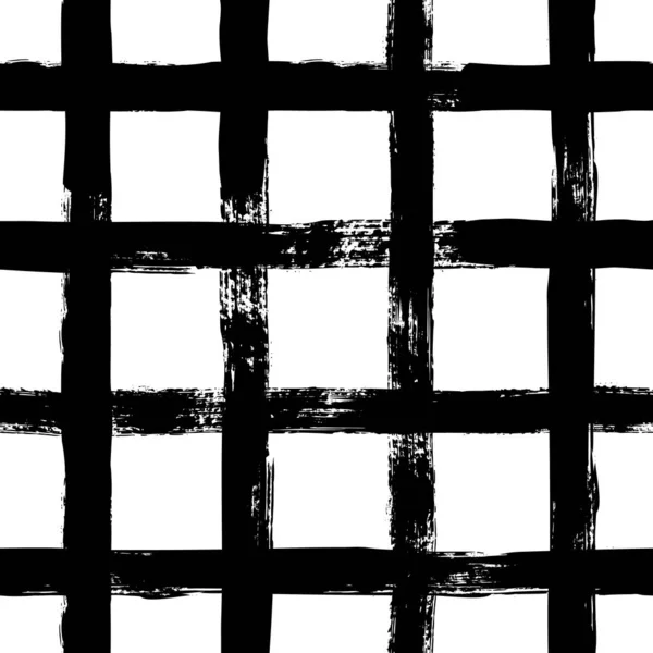 Grunge Raster nahtloses Muster. abstrakte karierte Textur von Hand mit einem Tuschpinselstrich gezeichnet. Vektor monochromen Hintergrund — Stockvektor