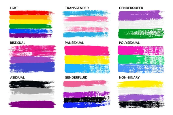 Grunge LGBT Pride Flag Collection Lesbianas, Gays, Bisexuales, Pansexuales, Genderfluid, Genero, Polisexuales. Vector — Archivo Imágenes Vectoriales