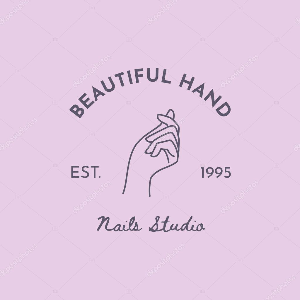 Download Vector Emblem With A Female Hand In A Trendy Minimalist Linear Style Logo For A Beauty Salon Or Nail Studio Template For Business Card Packaging Hand Cream Or Nail Polish Nail