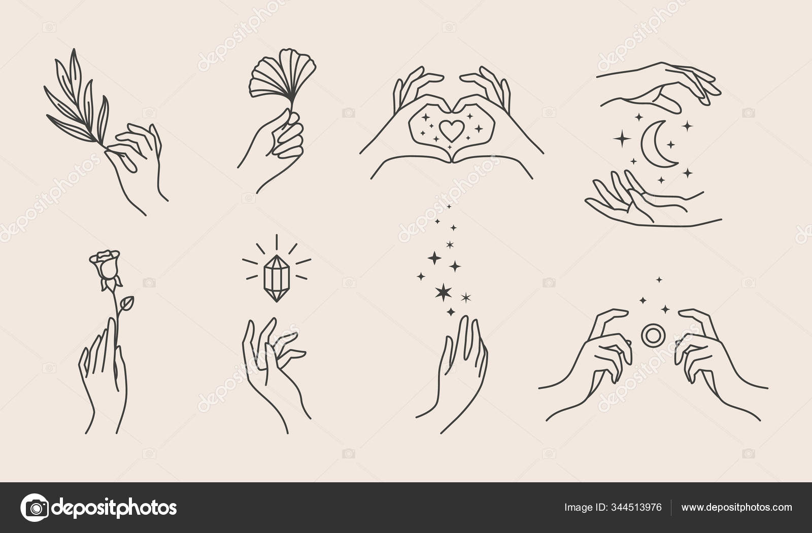 A set of women's hand logos in a minimalistic linear style. Vector ...