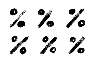 Mürekkep fırçası darbelerinin yüzdesi. Bloglar için vektör grunge noktalama işareti, sosyal medya, logo, internet uygulaması, yazdırma. Beyaz arkaplanda el çizimi simgeleri izole