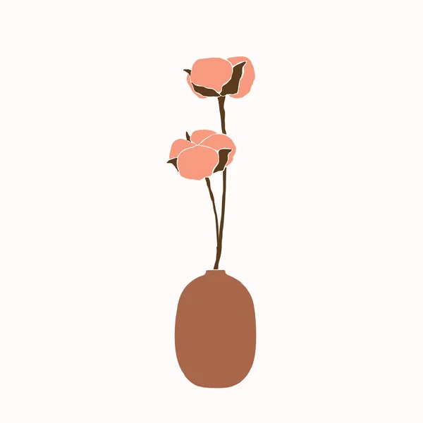 Collage Arte Flores Algodón Jarrón Estilo Minimalista Moda Silueta Una — Vector de stock