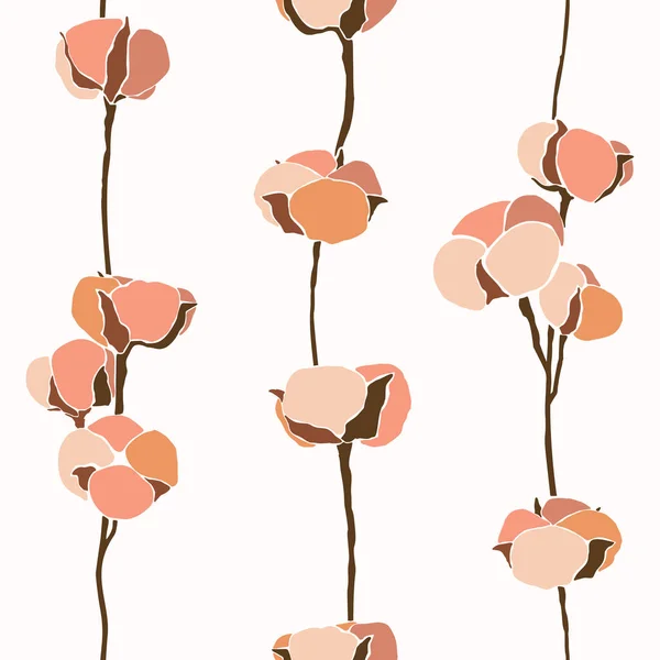 Art Collage Bawełny Kwiaty Bezszwowy Wzór Minimalistycznym Modnym Stylu Sylwetka — Wektor stockowy