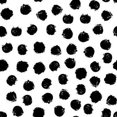 Pürüzsüz puantiyeli el fırçayla çizilmiş. Dairelerin vektör monokrom Grunge dokusu. Tekstil, kağıt, duvar kağıdı, tişört baskısı için basit bir İskandinav arka planı