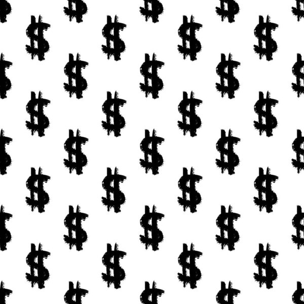 Dollar signs seamless pattern of brush strokes. Vector monochrome grunge texture from symbol of American money. Scandinavian background for printing on textiles, paper, Wallpaper, print on t-shirts