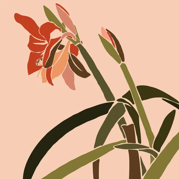 Amaryllis fleur rouge dans un style minimaliste tendance. Silhouette d'une plante dans un style abstrait simple et contemporain. Vecteur — Image vectorielle