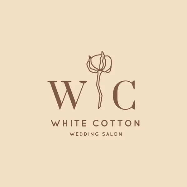 Wedding logos in minimal trendy style. Liner floral labels and badges - Vector Icon, Sticker, Stamp, Tag with Cotton Flower for wedding salon and bridal shop dresses