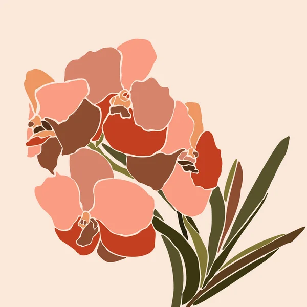 Art collage orchidée fleur dans un style minimaliste à la mode. Silhouette de plantes d'orchidées sur un fond rose. Vecteur — Image vectorielle