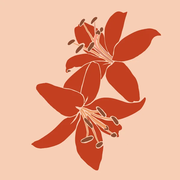 Sanat Kolajı Zambak Çiçeği Moda Tarzında Zambak Bitkilerinin Silueti Pembe — Stok Vektör
