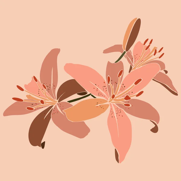 Kunstcollage Lilienblüte Einem Minimalen Trendigen Stil Silhouette Von Lilienpflanzen Einem — Stockvektor