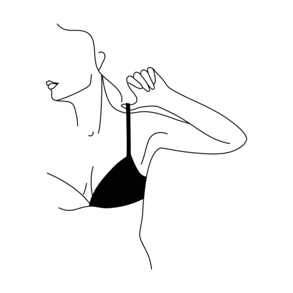 Figura femenina minimalista abstracta en ropa interior. Ilustración de moda vectorial del cuerpo femenino en un estilo lineal . — Vector de stock