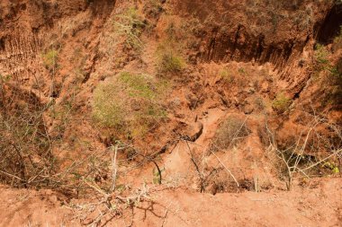 Kenya, Makueni ilçesindeki kaygan toprak erozyonundan kaynaklanan boğazlar.